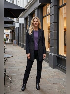 Elegant Navy  Blazer with Floral Studded Design